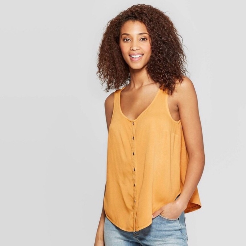 Orange Scoop Neck Button Up Tank Universal Thread